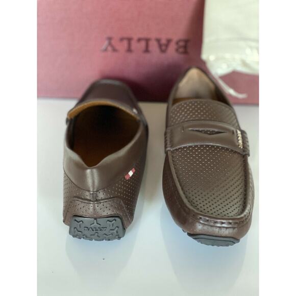 Bally Perforated Men's Calf Leather Driver Loafers Coconut 11 D US 6231354 NIB - Picture 8 of 10
